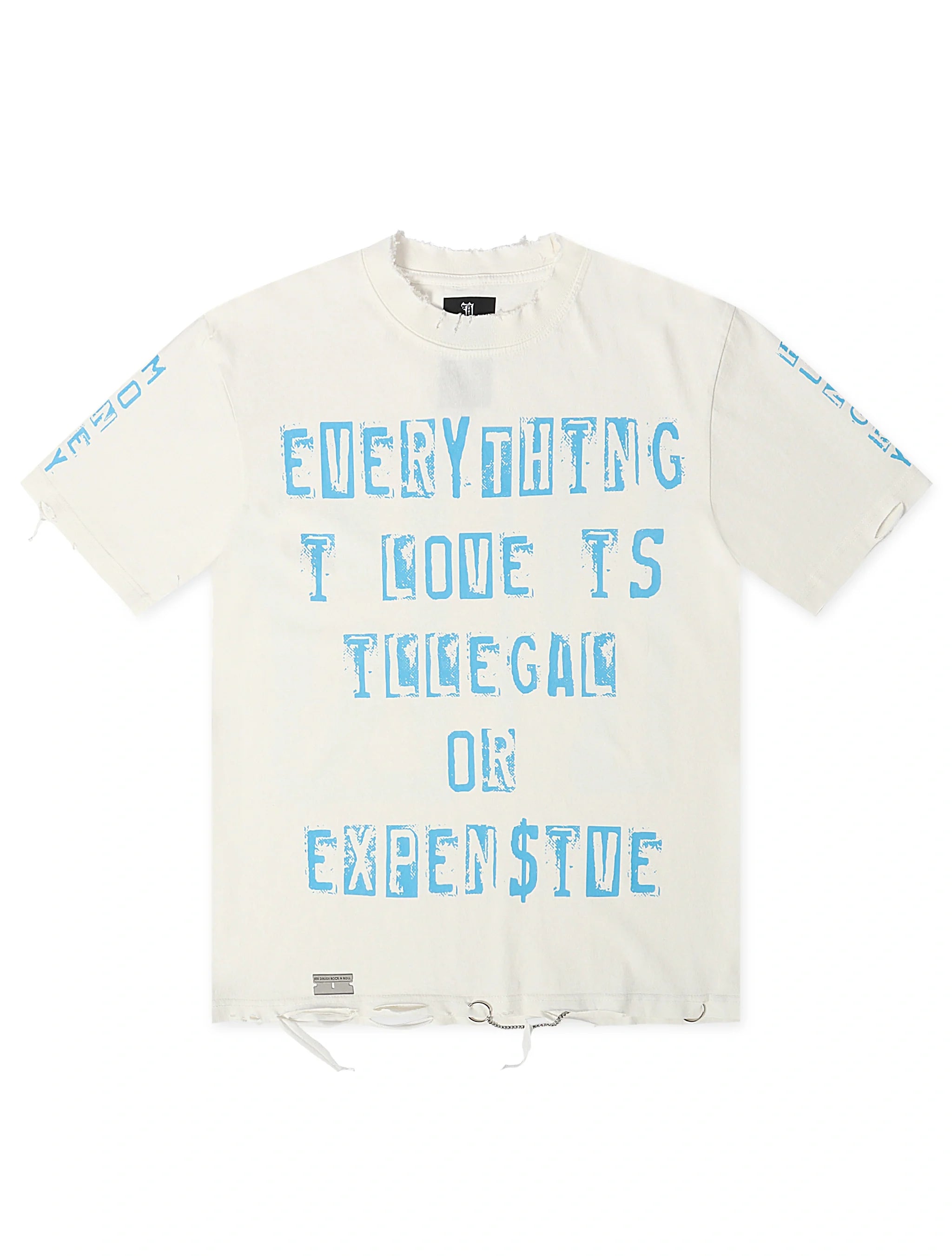 T-shirt Effiloché à la Main Everything I Love November Reign - Blanc