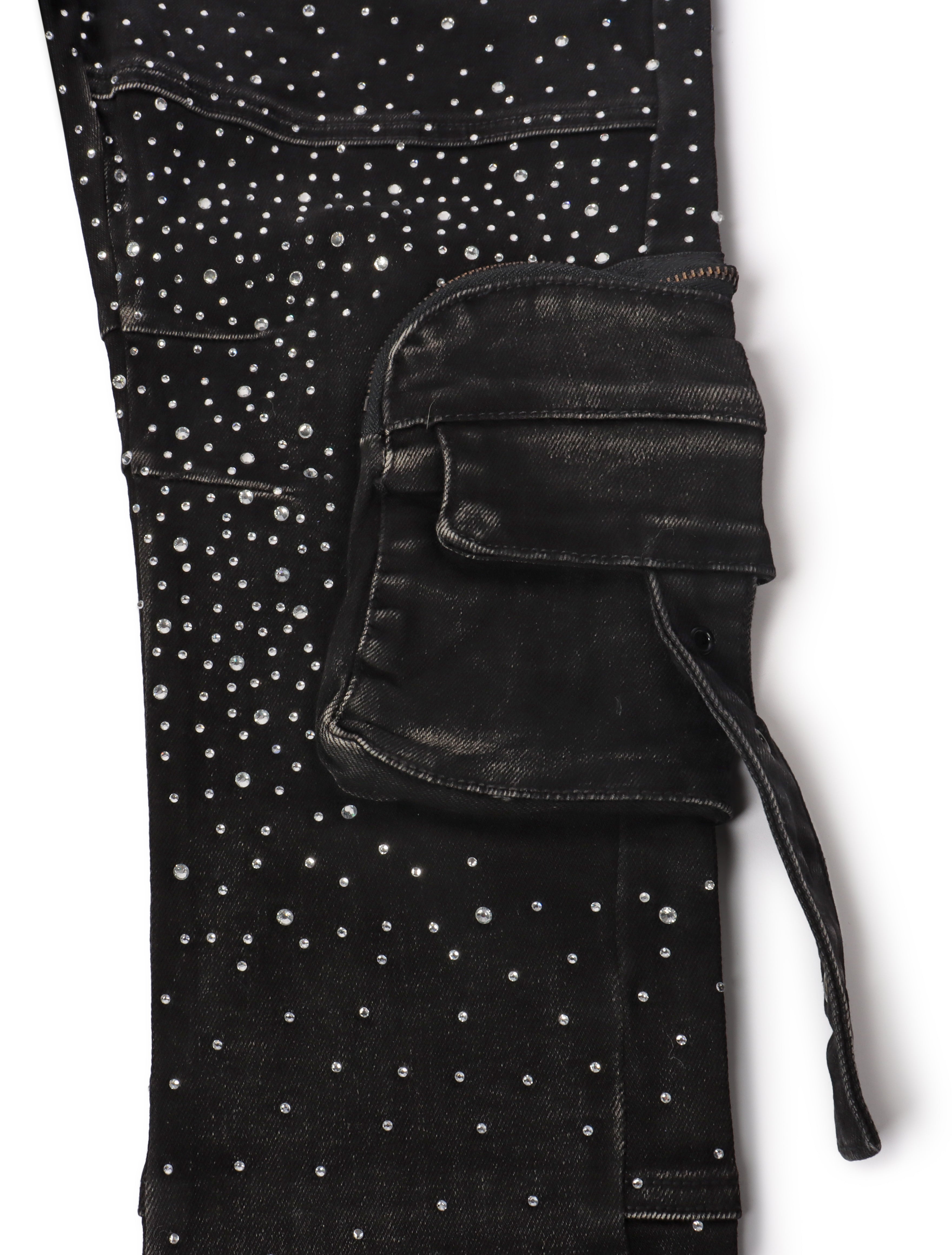 Jean en jean clouté Vicious avec strass - Noir