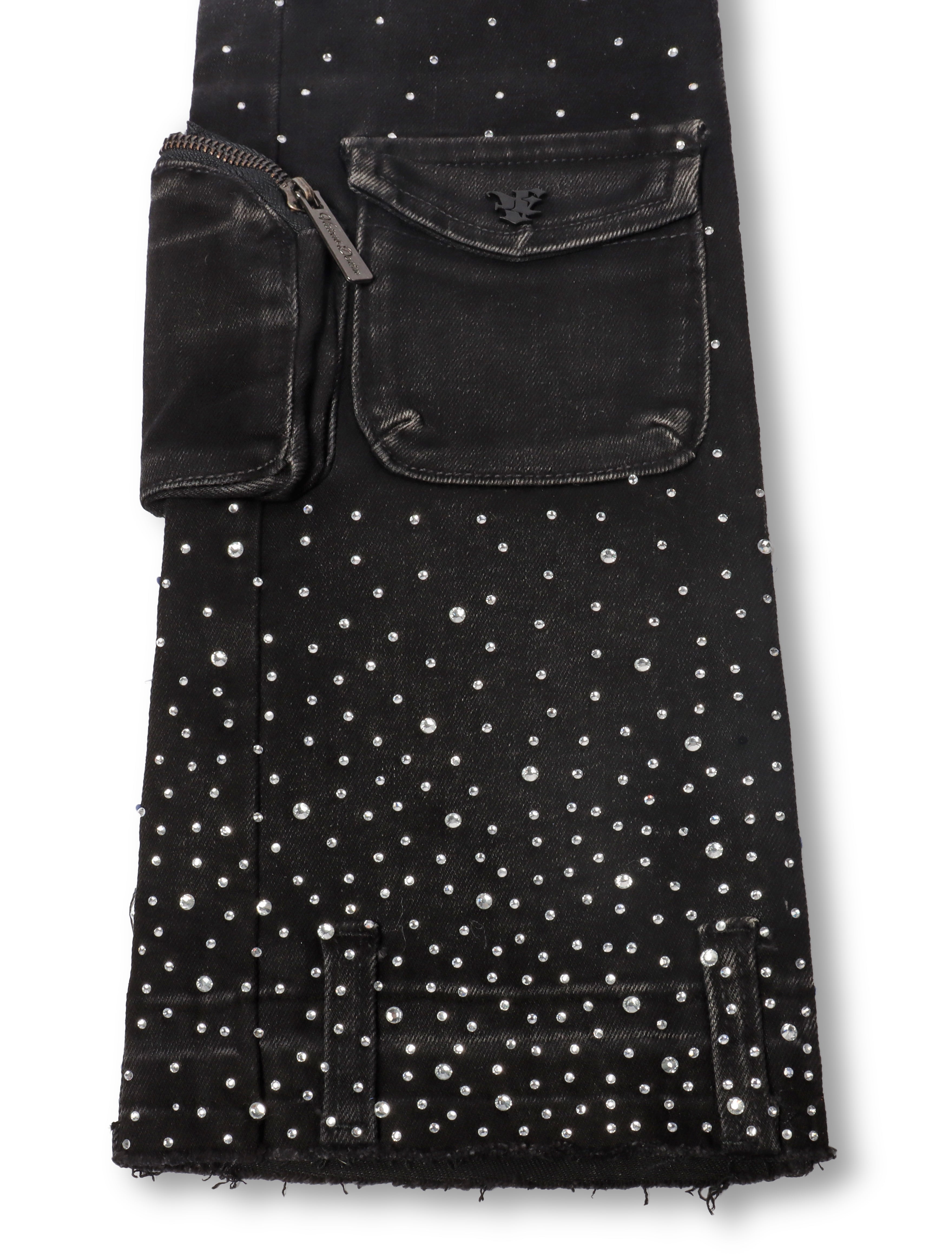 Jean en jean clouté Vicious avec strass - Noir