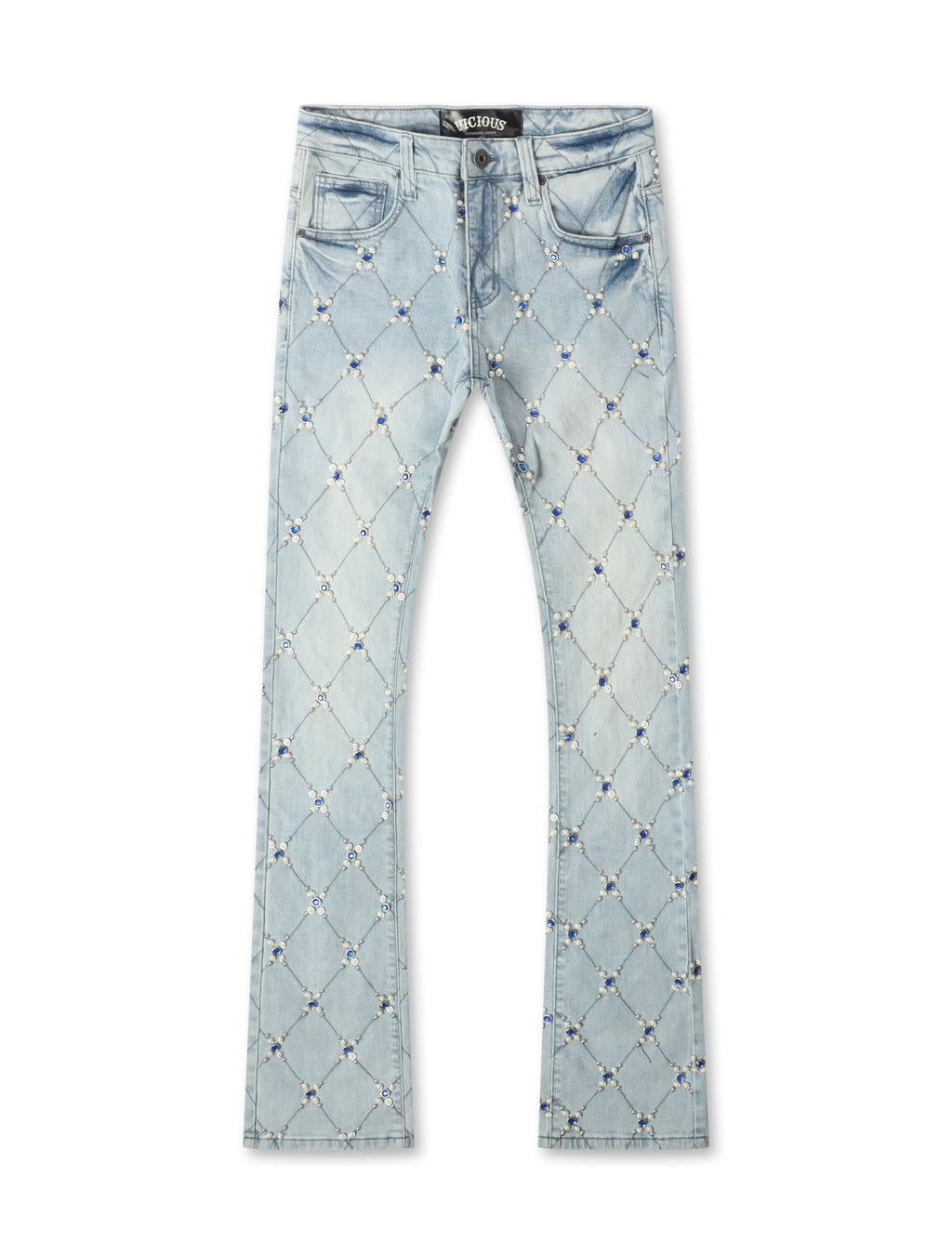 Vicious Denim Jean Stacked Strass Diamant - Bleu Clair