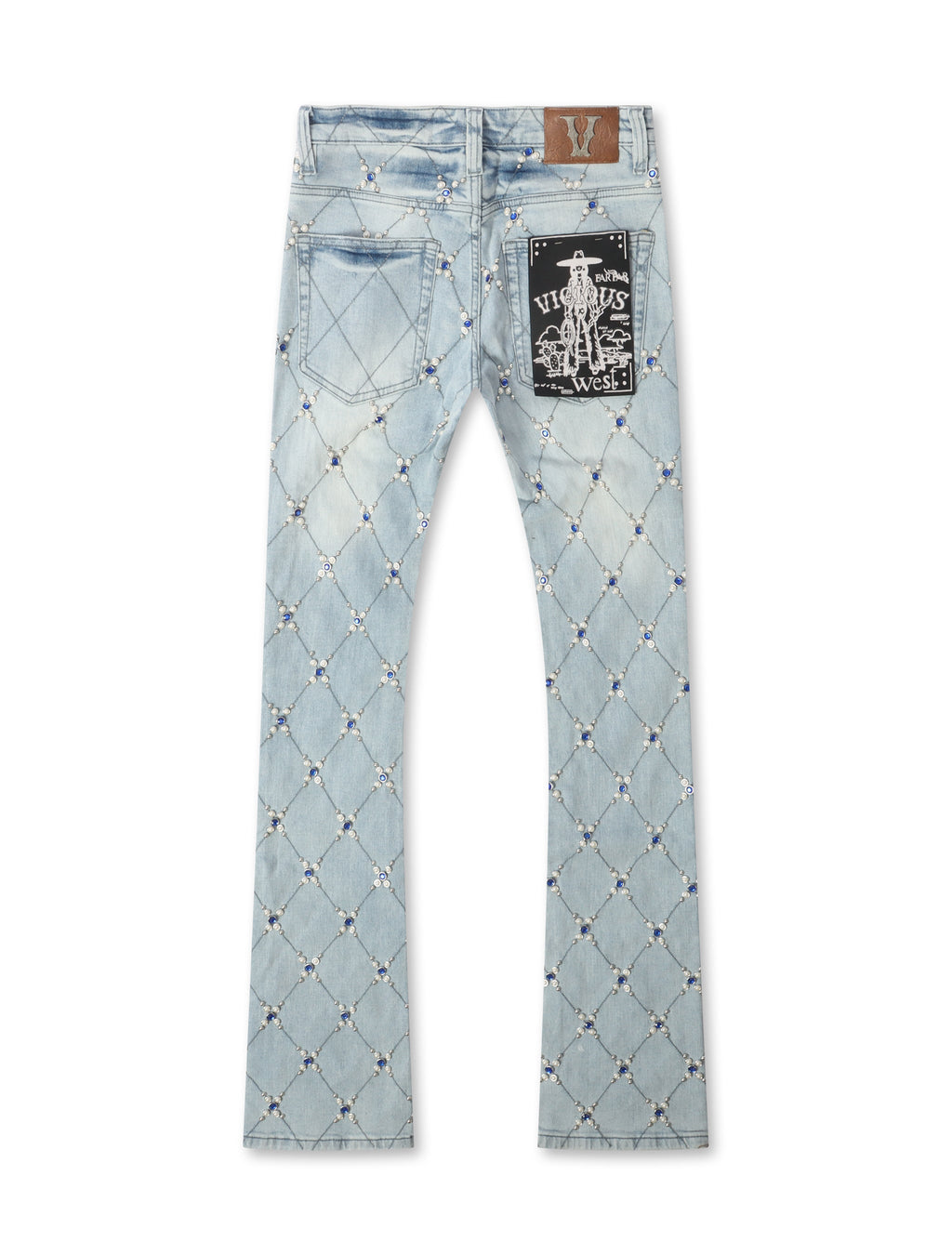 Vicious Denim Jean Stacked Strass Diamant - Bleu Clair