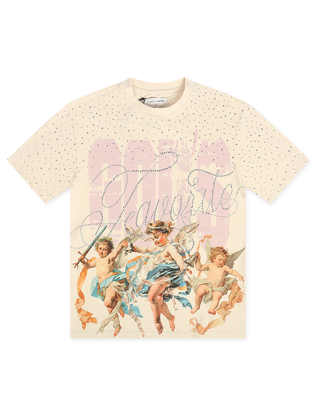 T-shirt court délavé à strass First Row - Crème