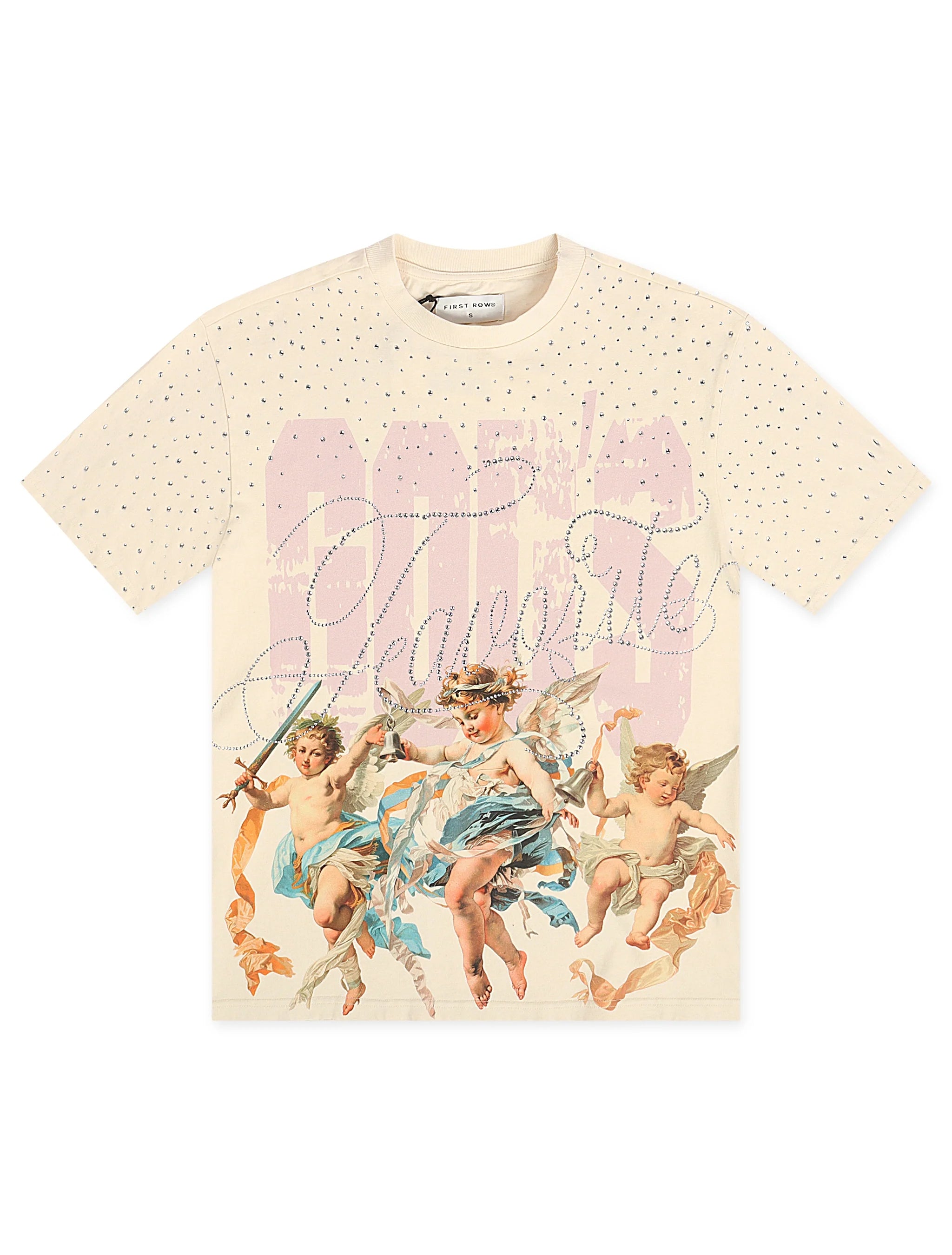 T-shirt court délavé à strass First Row - Crème