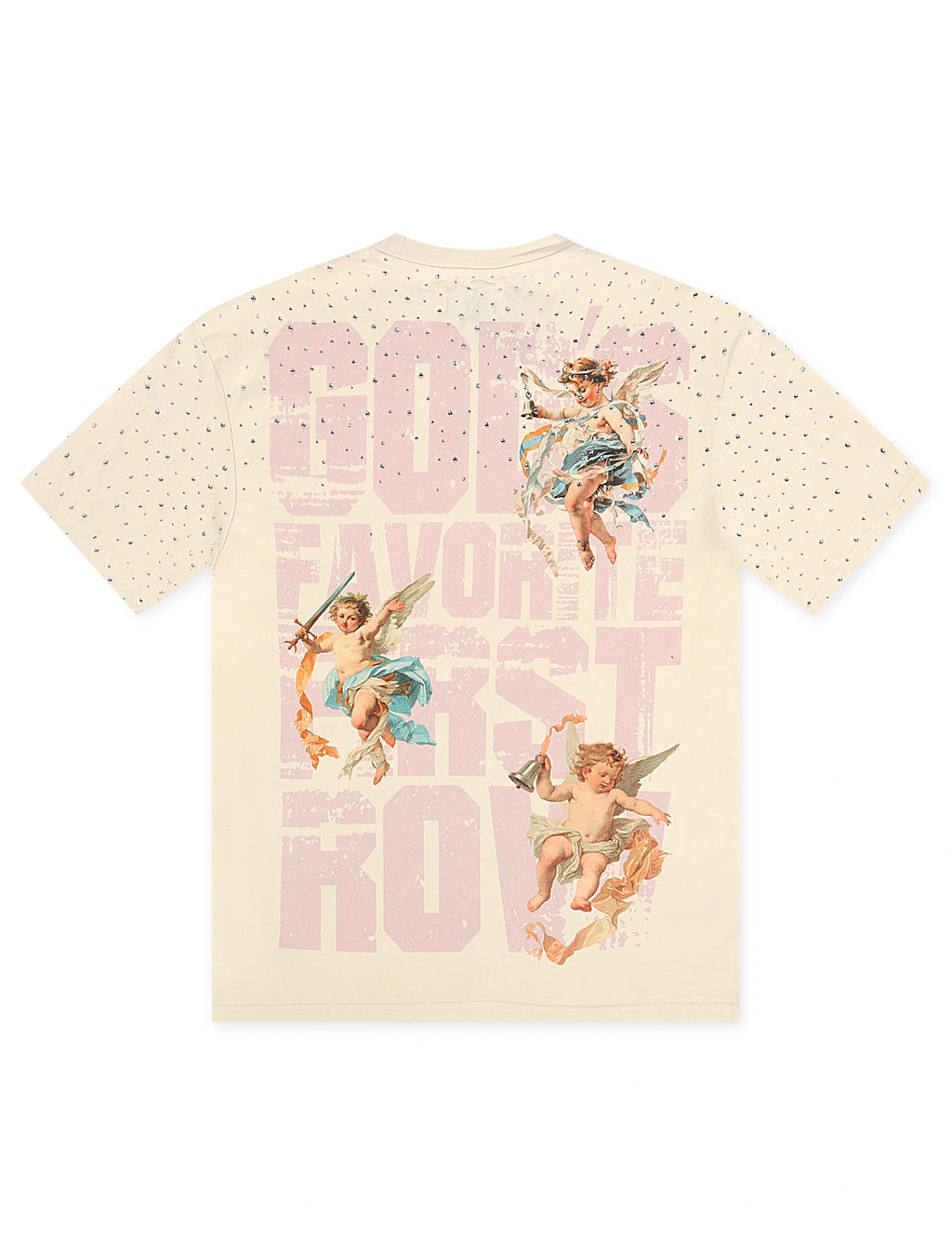 T-shirt court délavé à strass First Row - Crème