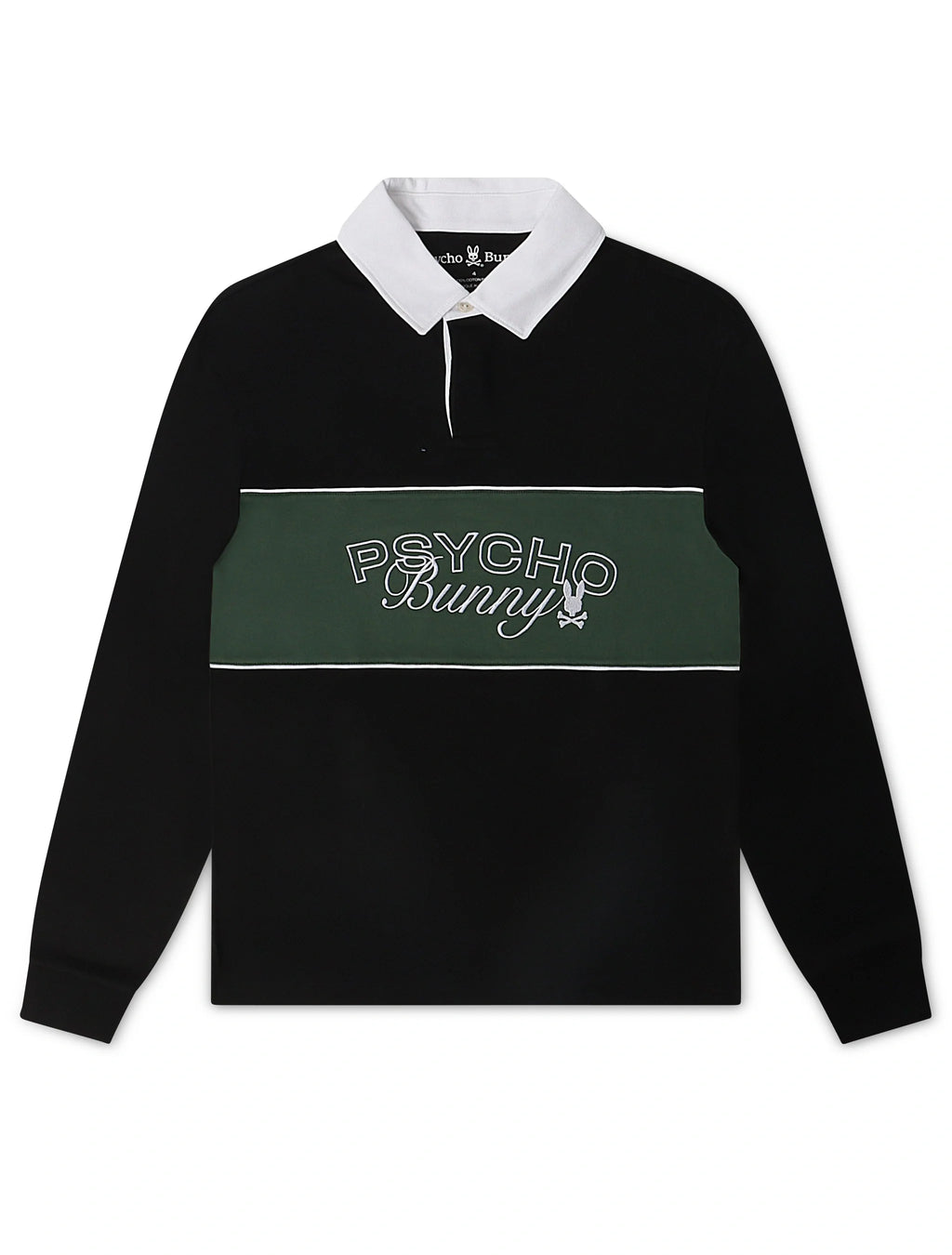 T-shirt de rugby Psycho Bunny Enzo à manches longues pour homme - Noir/Vert