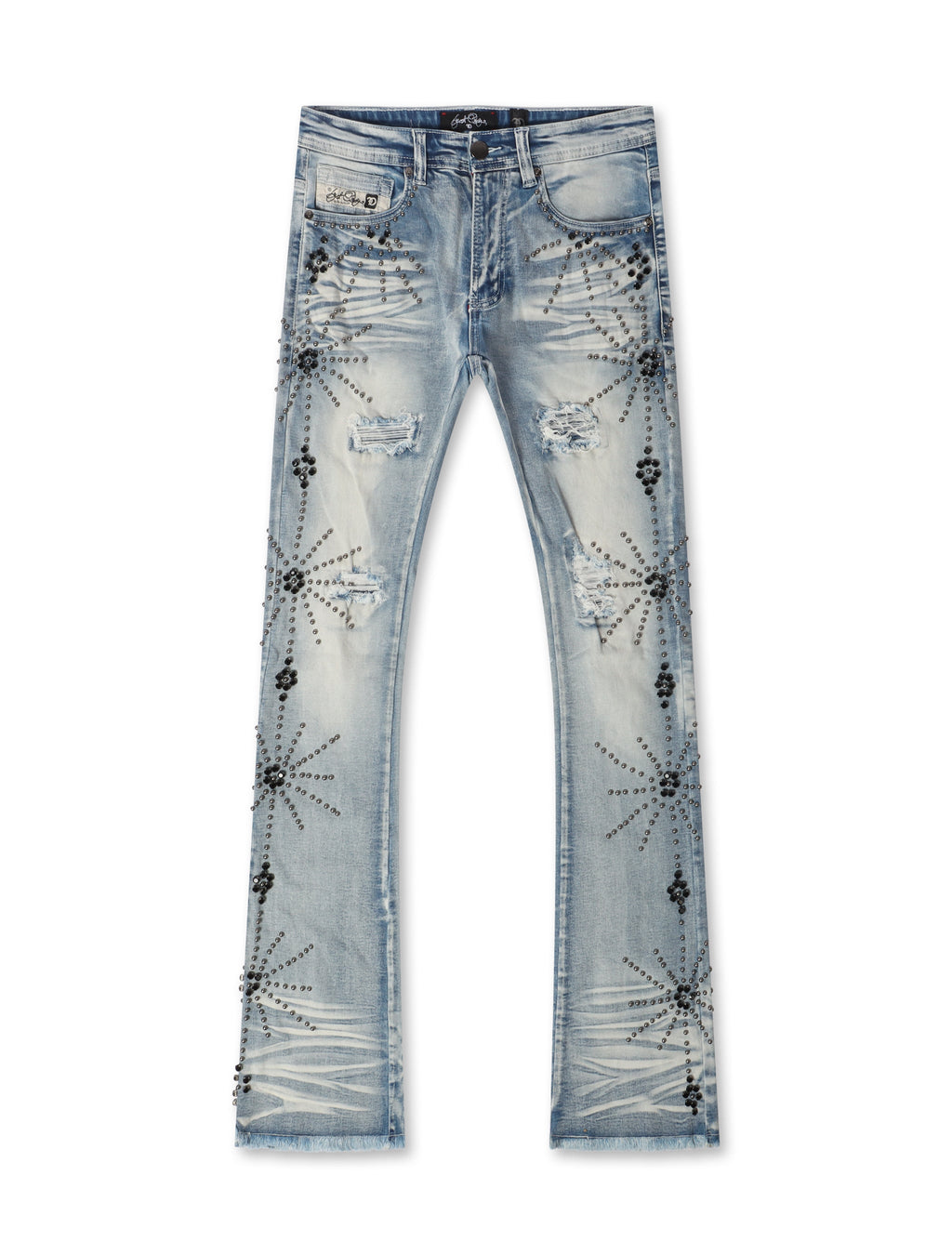 Jean Frost Originals empilé avec strass sur toute la surface - Délavage clair