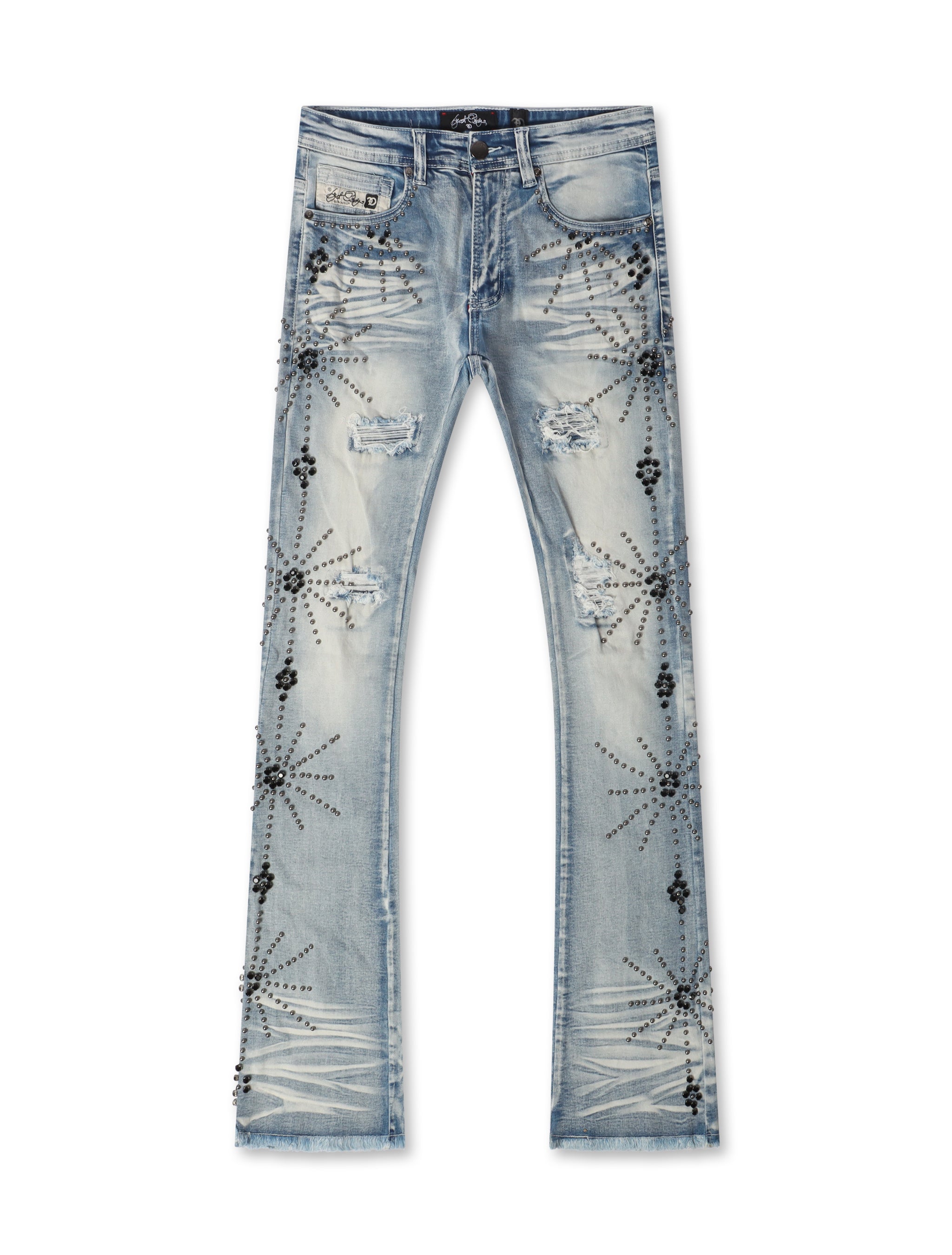 Jean Frost Originals empilé avec strass sur toute la surface - Délavage clair