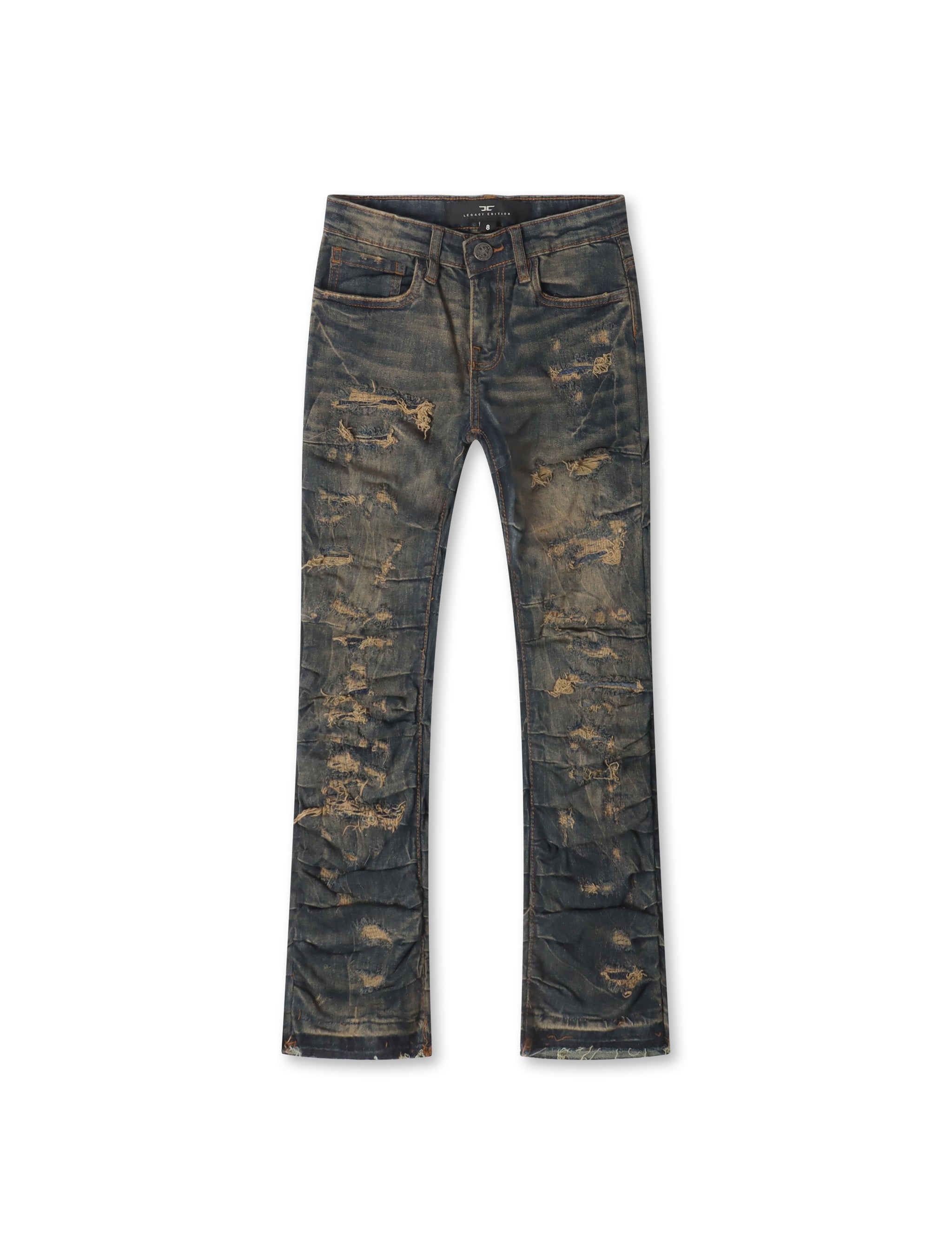 Jordan Craig Kids Pleated Side Seam Shredded Jeans - Dark Vintage
