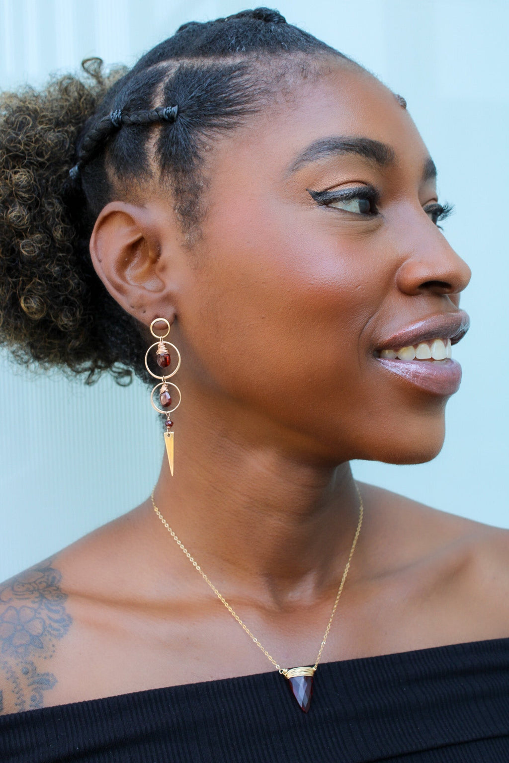 Garnet and 14k Rose Gold Filled Spike Earrings – Wire Wrapped Statement Earrings