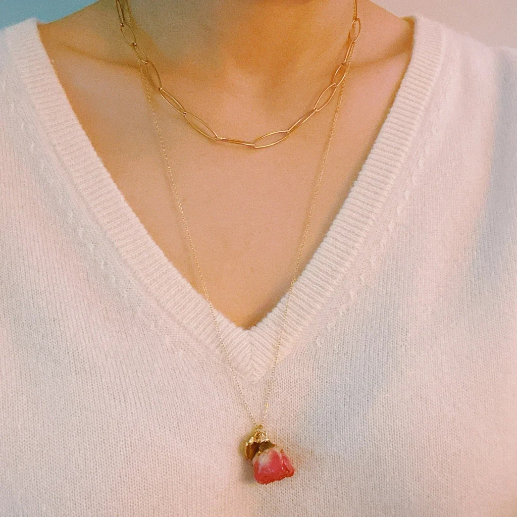 Collier Cœur Rose Éclose