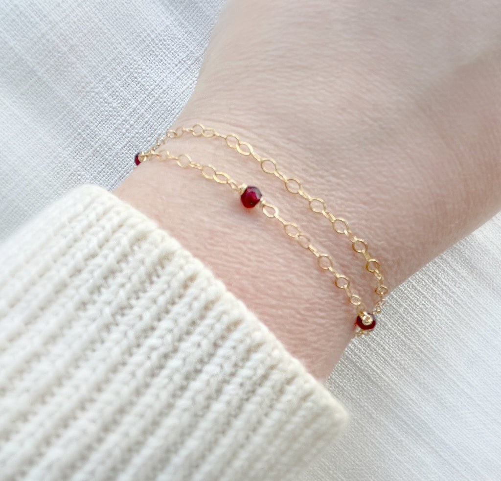Garnet Gemstone Layered Chain Bracelet
