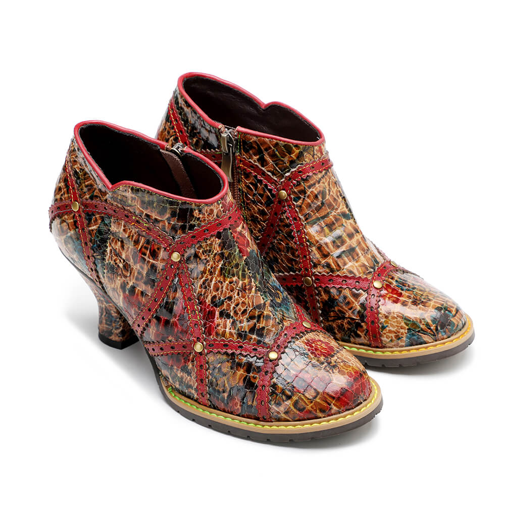Bottines colorées faites à la main à talon bas