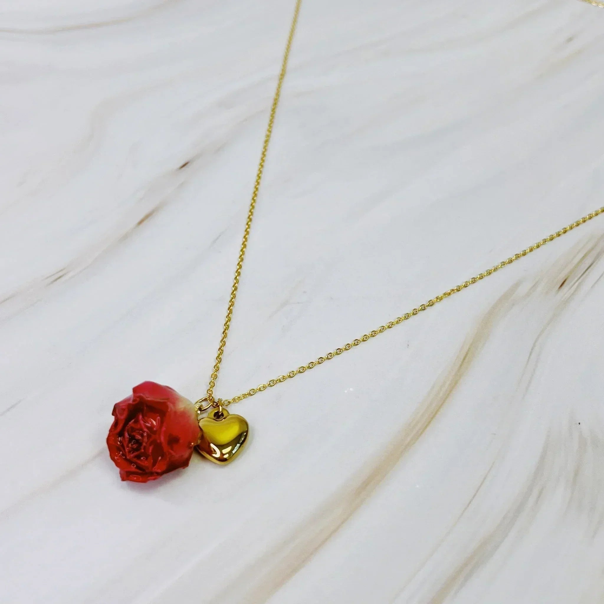 Collier Cœur Rose Éclose