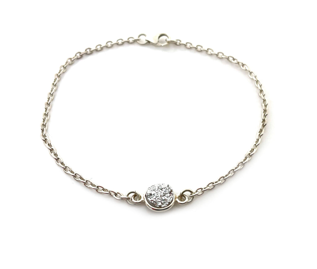 Sterling Silver Druzy Bracelet – Minimalist Sparkle, 7.25 Inch