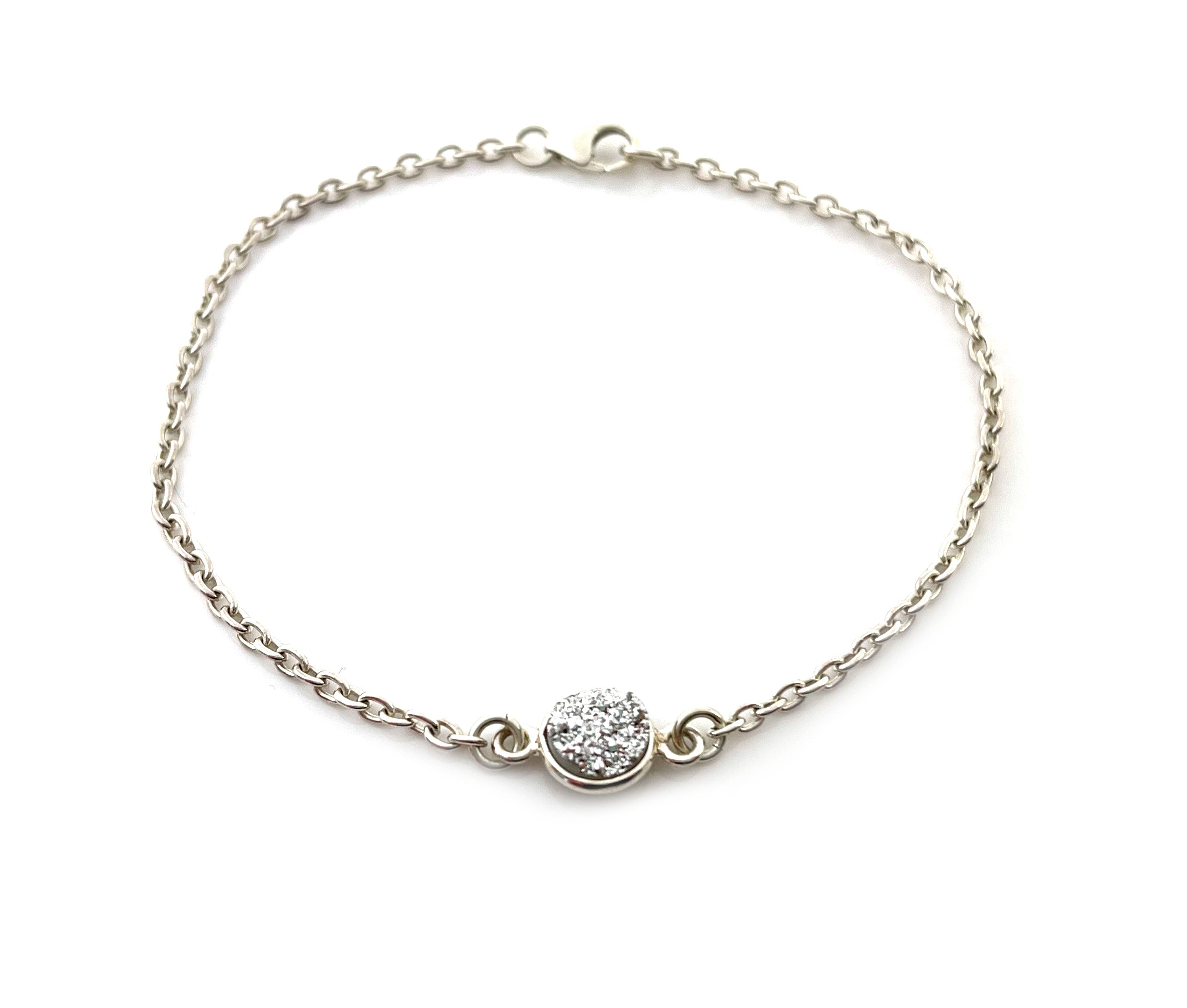 Sterling Silver Druzy Bracelet – Minimalist Sparkle, 7.25 Inch