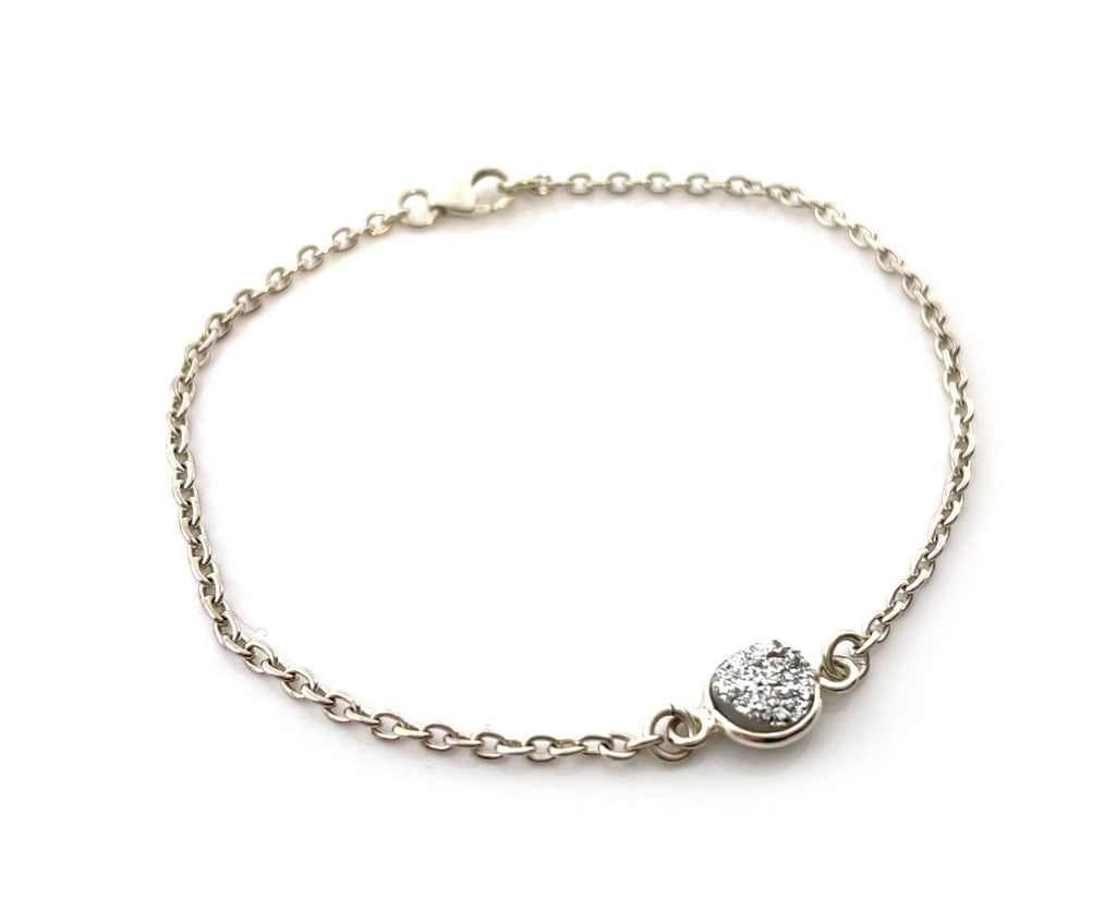 Sterling Silver Druzy Bracelet – Minimalist Sparkle, 7.25 Inch