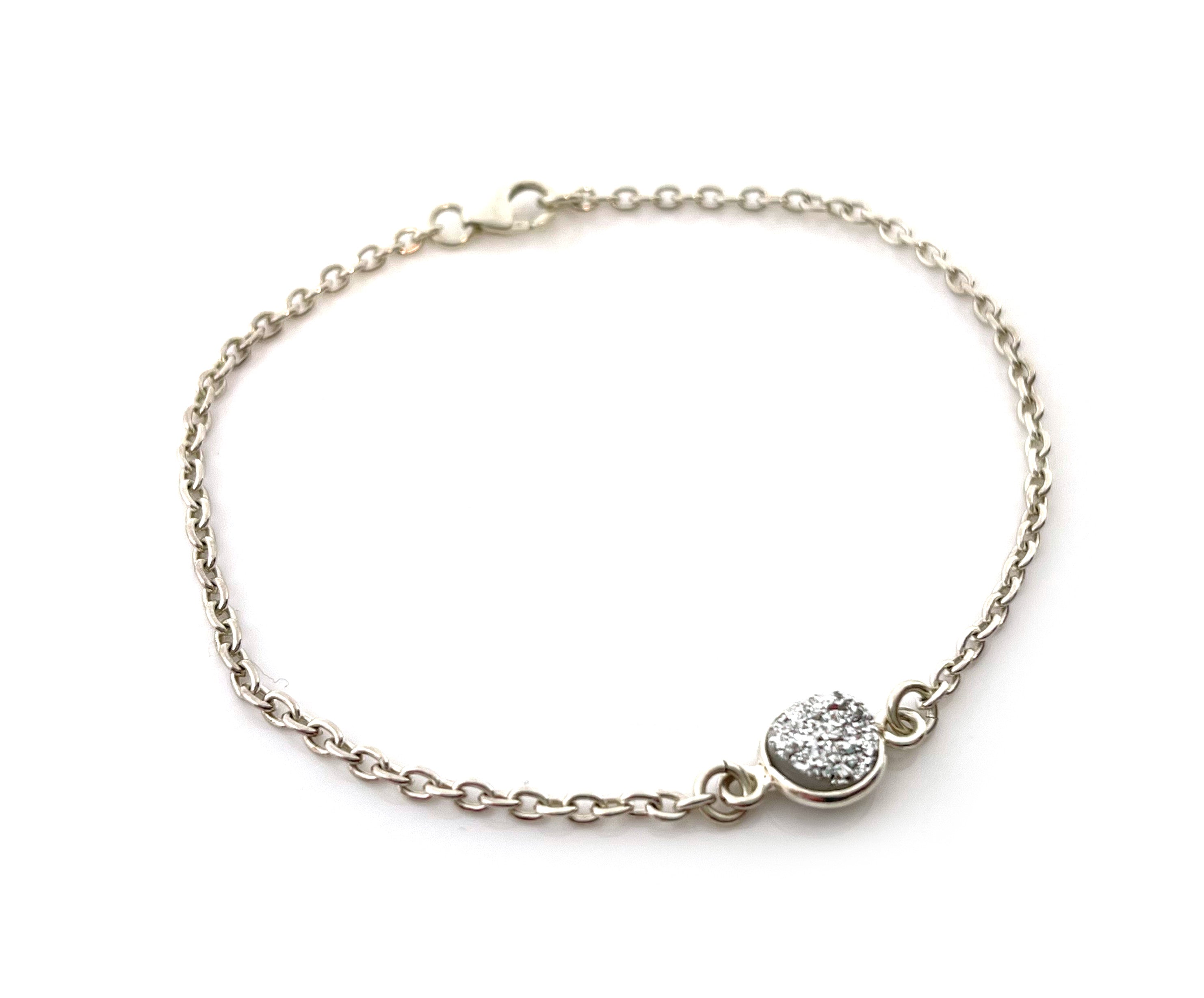 Sterling Silver Druzy Bracelet – Minimalist Sparkle, 7.25 Inch