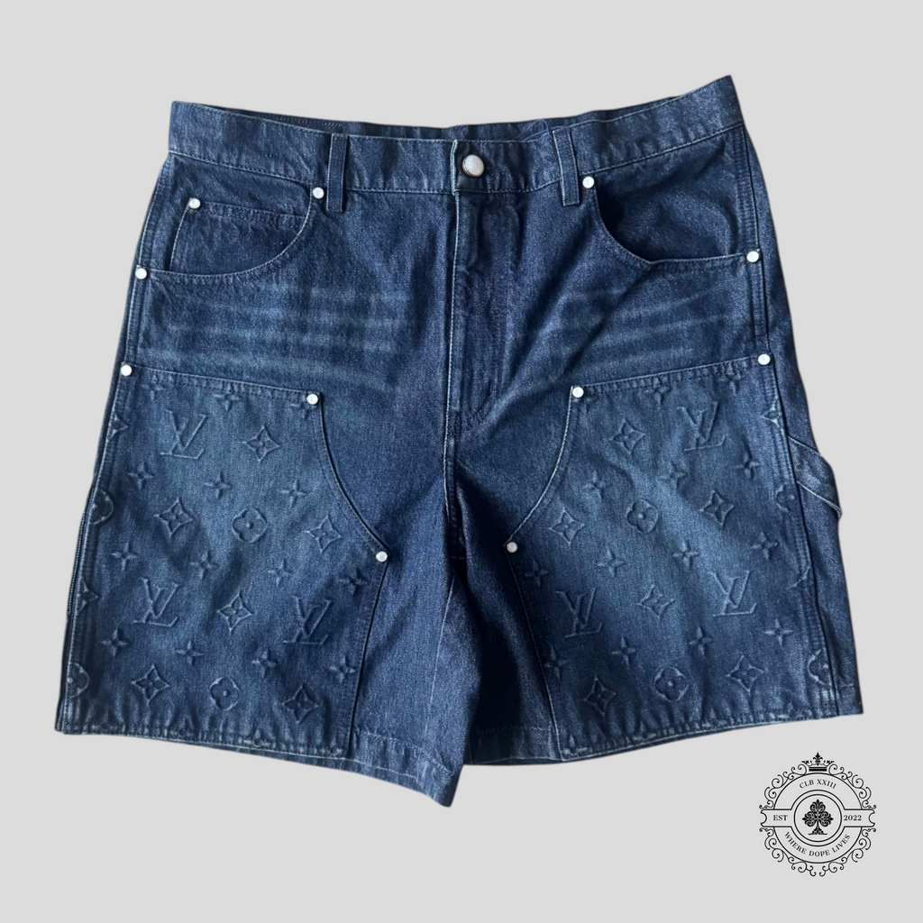 Shorts de charpentier en jean signature Louis Vuitton, couleur indigo
