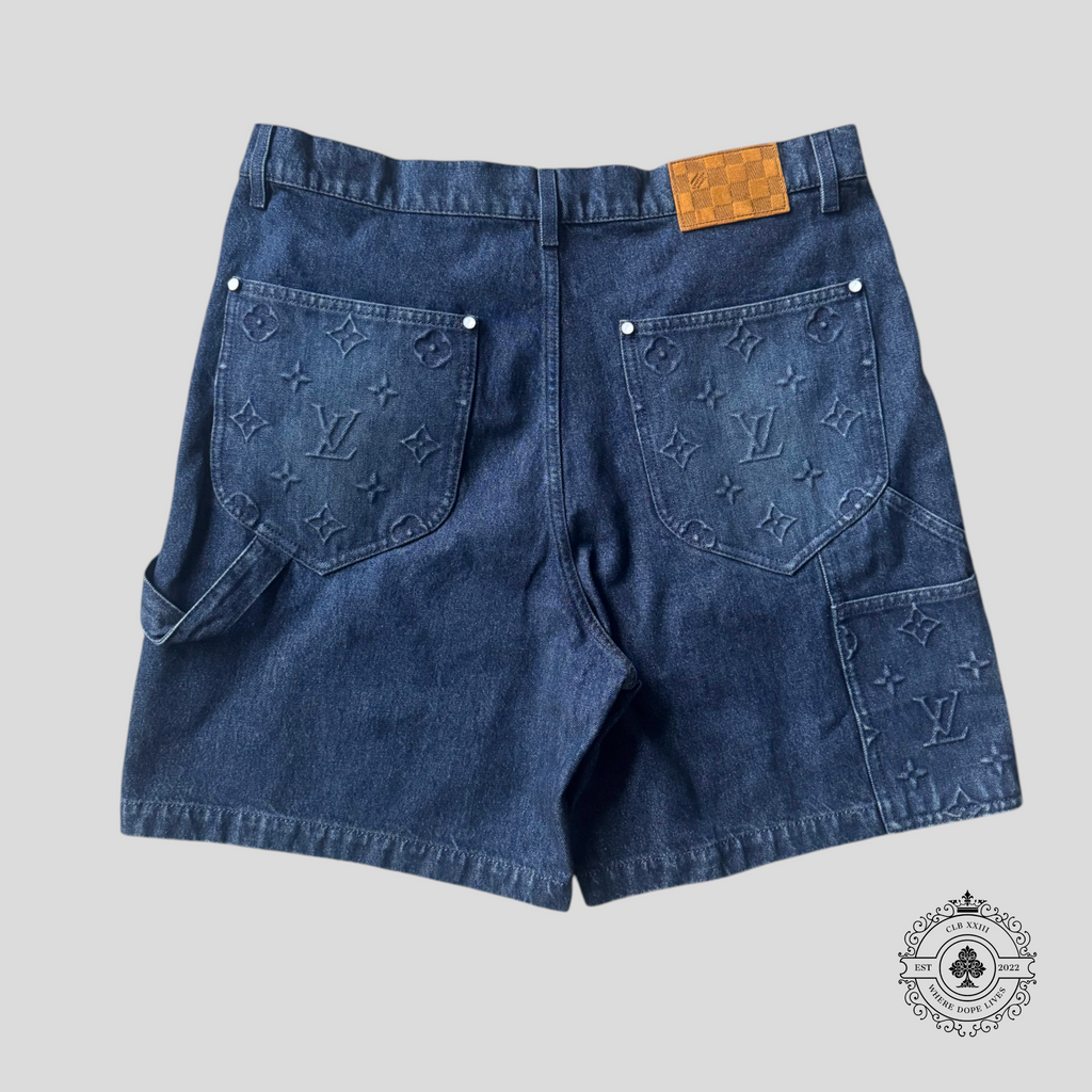 Shorts de charpentier en jean signature Louis Vuitton, couleur indigo