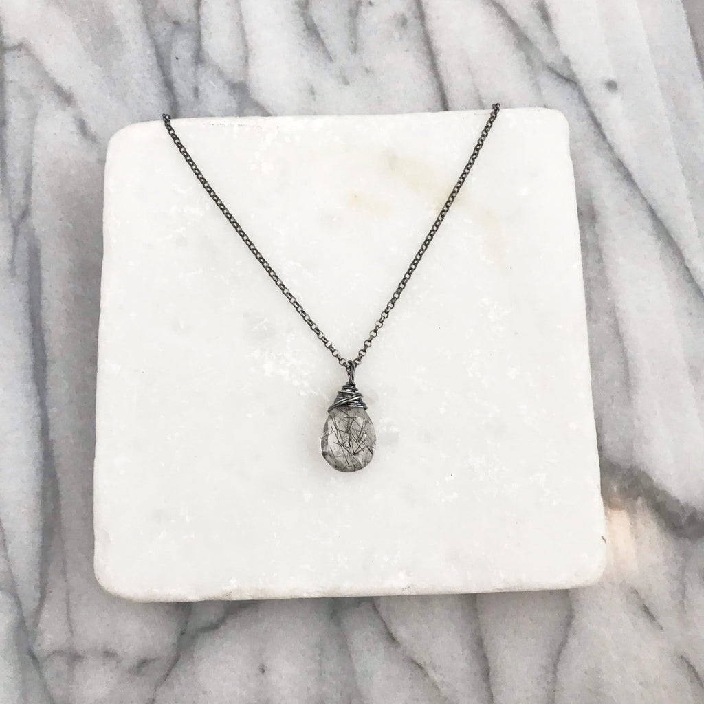 Rutiliated Quartz - Wired Wrapped - Oxidized Sterling Silver - Friendship Necklace - Gift for Her