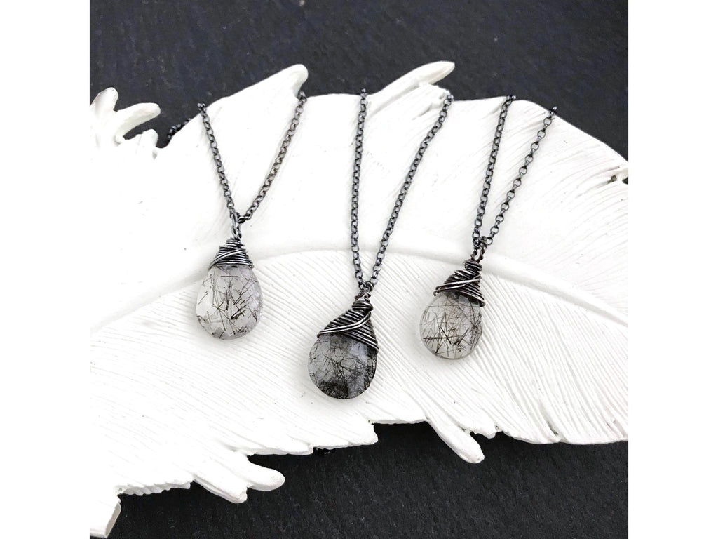 Rutiliated Quartz - Wired Wrapped - Oxidized Sterling Silver - Friendship Necklace - Gift for Her
