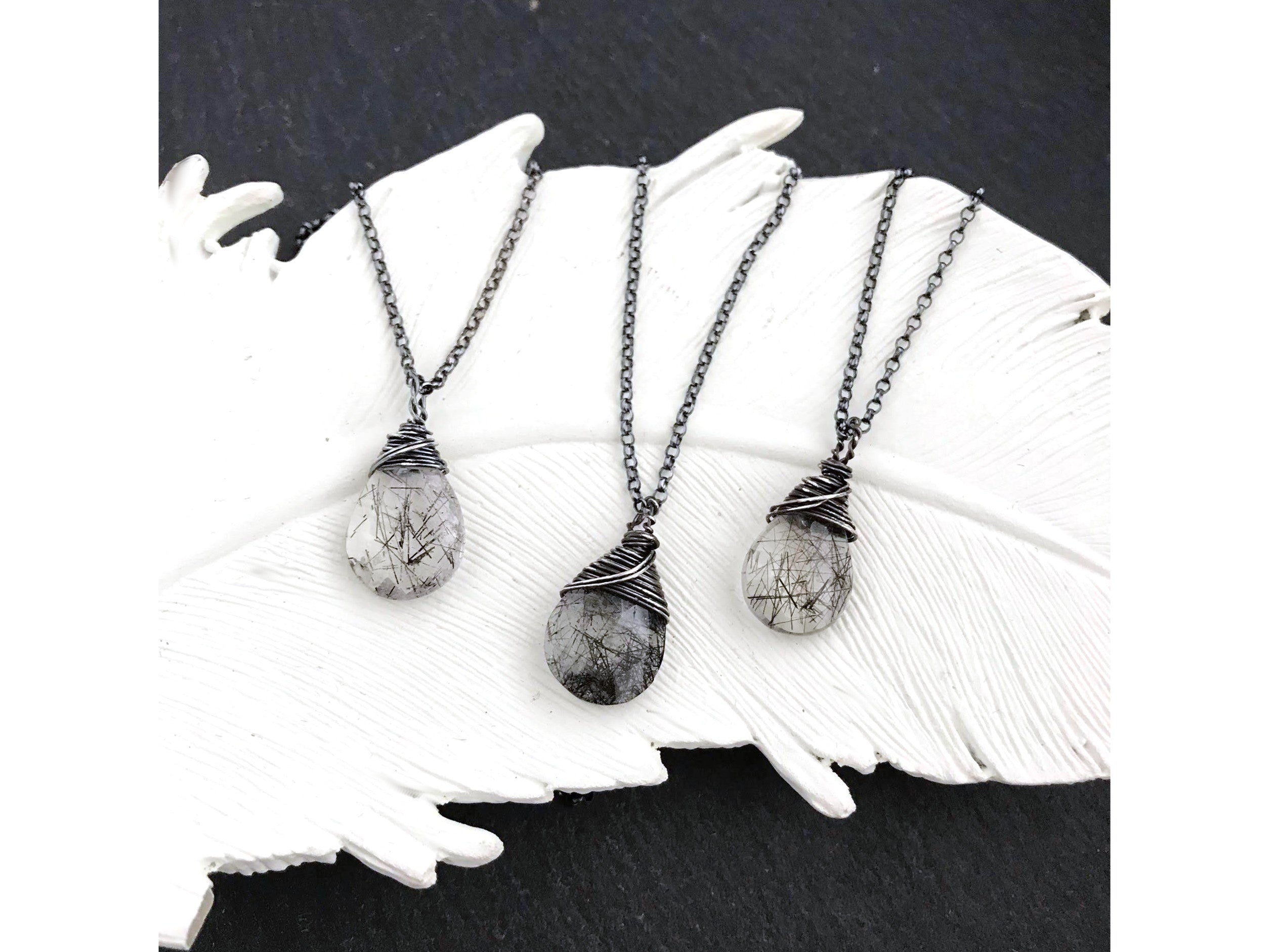 Rutiliated Quartz - Wired Wrapped - Oxidized Sterling Silver - Friendship Necklace - Gift for Her