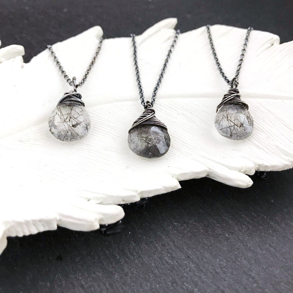 Rutiliated Quartz - Wired Wrapped - Oxidized Sterling Silver - Friendship Necklace - Gift for Her