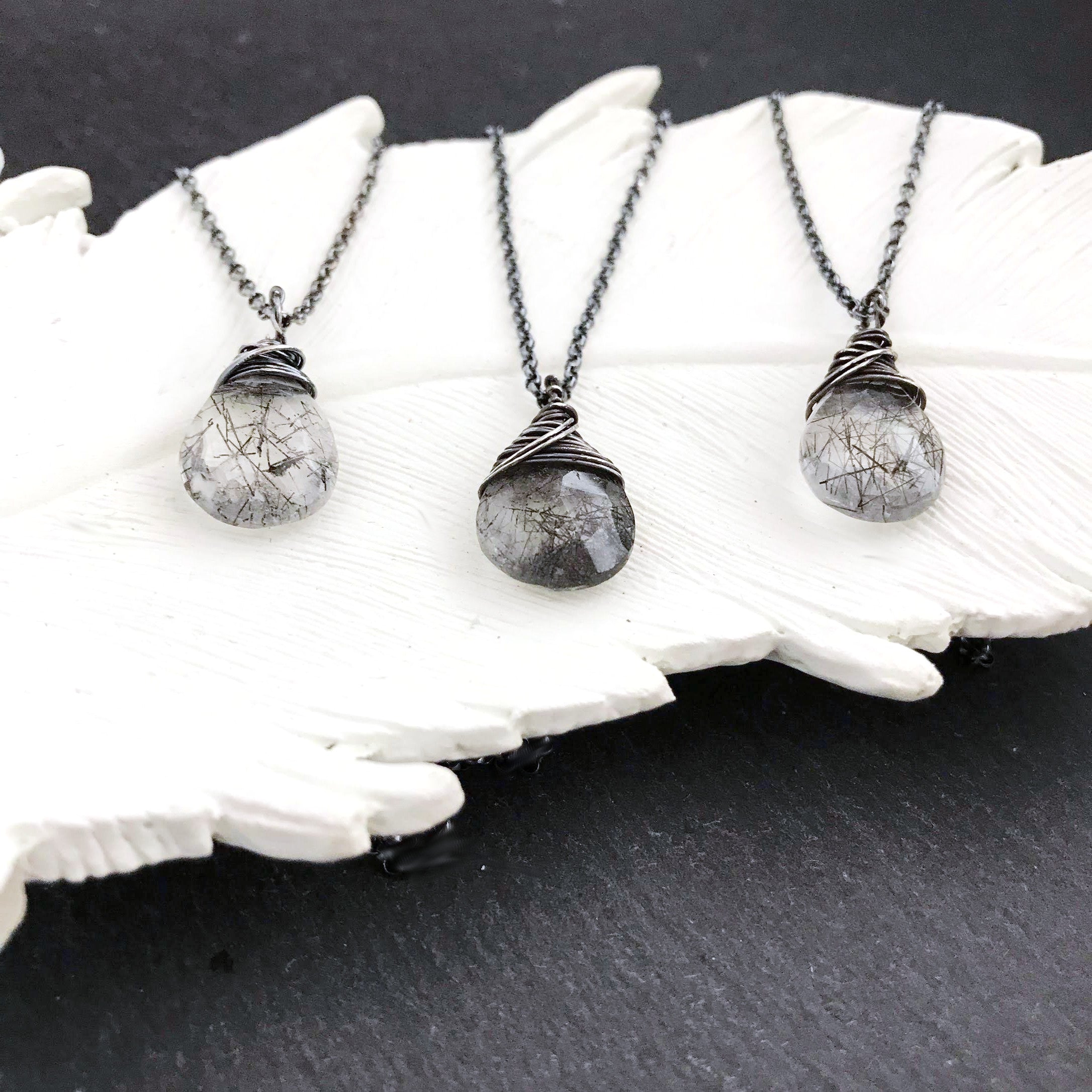 Rutiliated Quartz - Wired Wrapped - Oxidized Sterling Silver - Friendship Necklace - Gift for Her