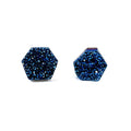 Boucles d’oreilles puces hexagonales en druzy naturel – Tiges en argent sterling, 9-10 mm
