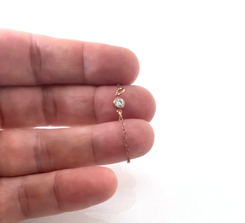 Bracelet délicat en or rose 14 carats avec oxydes de zirconium de 4 mm – pour petits poignets