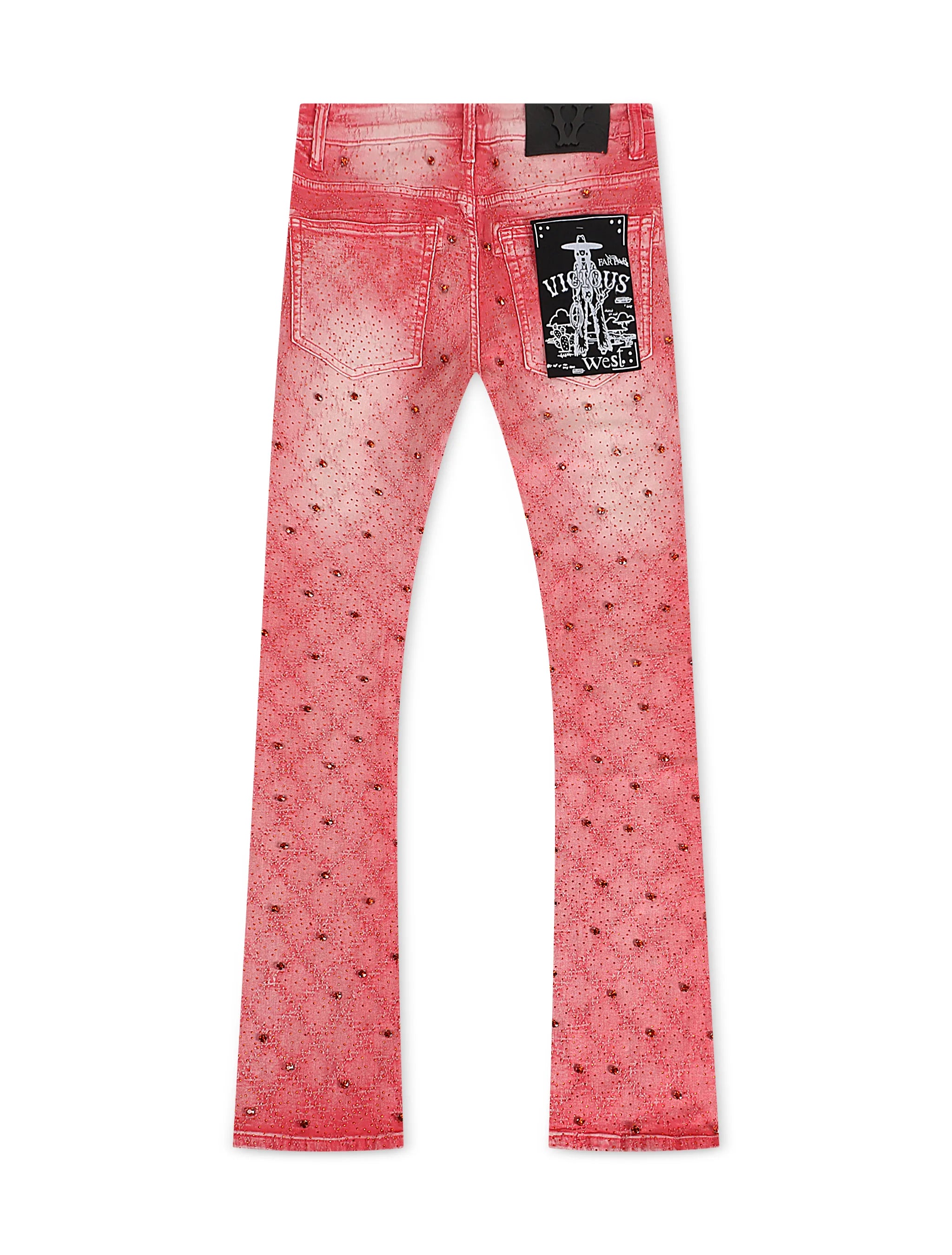 Jean évasé Vicious Denim orné de strass - Rose
