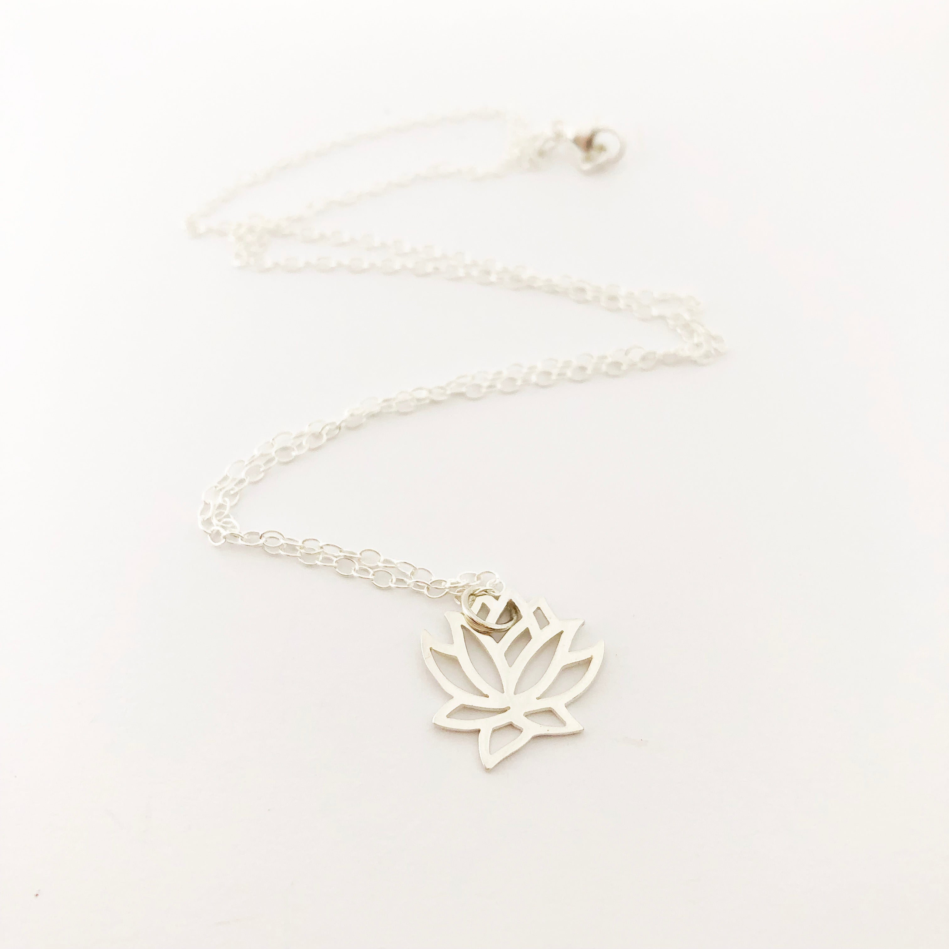 Lotus Flower Charm Necklace - Sterling Silver Jewelry