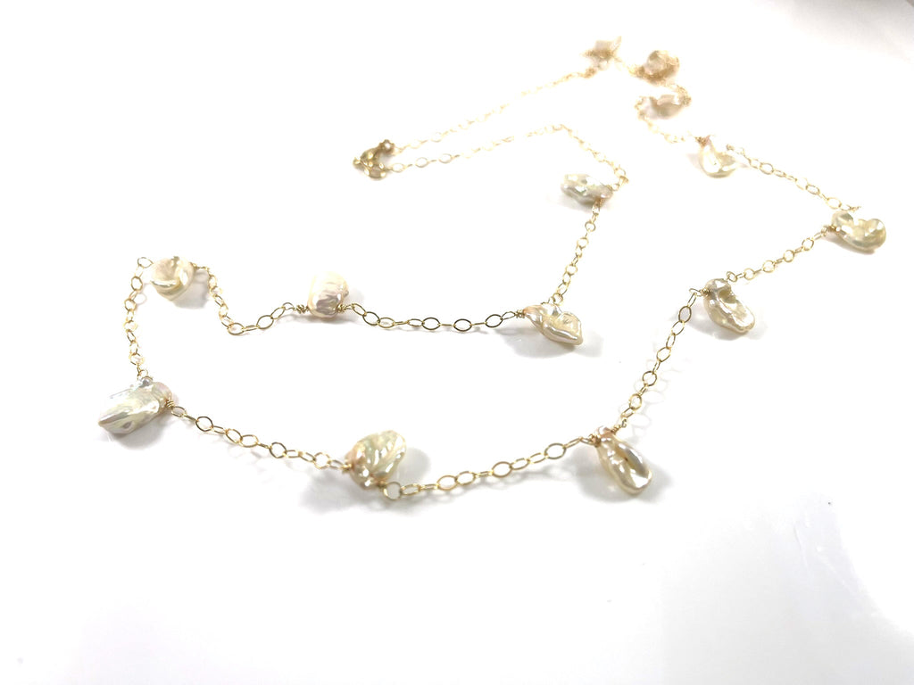 Keishi Pearl Station Necklace – 14k Gold Filled, Wire Wrapped, 25”