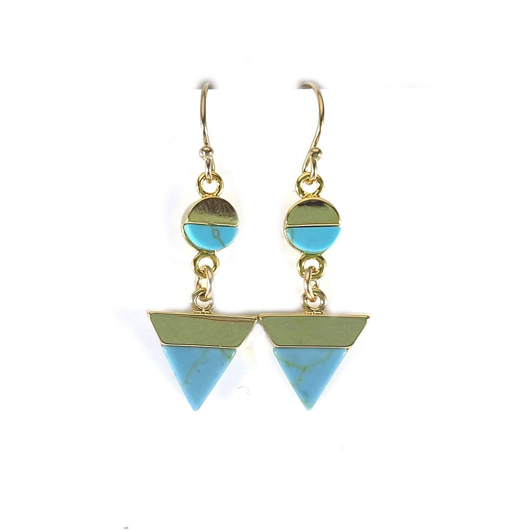 Boucles d'oreilles pendantes géométriques imitation turquoise – Plaqué or, 3,18 cm