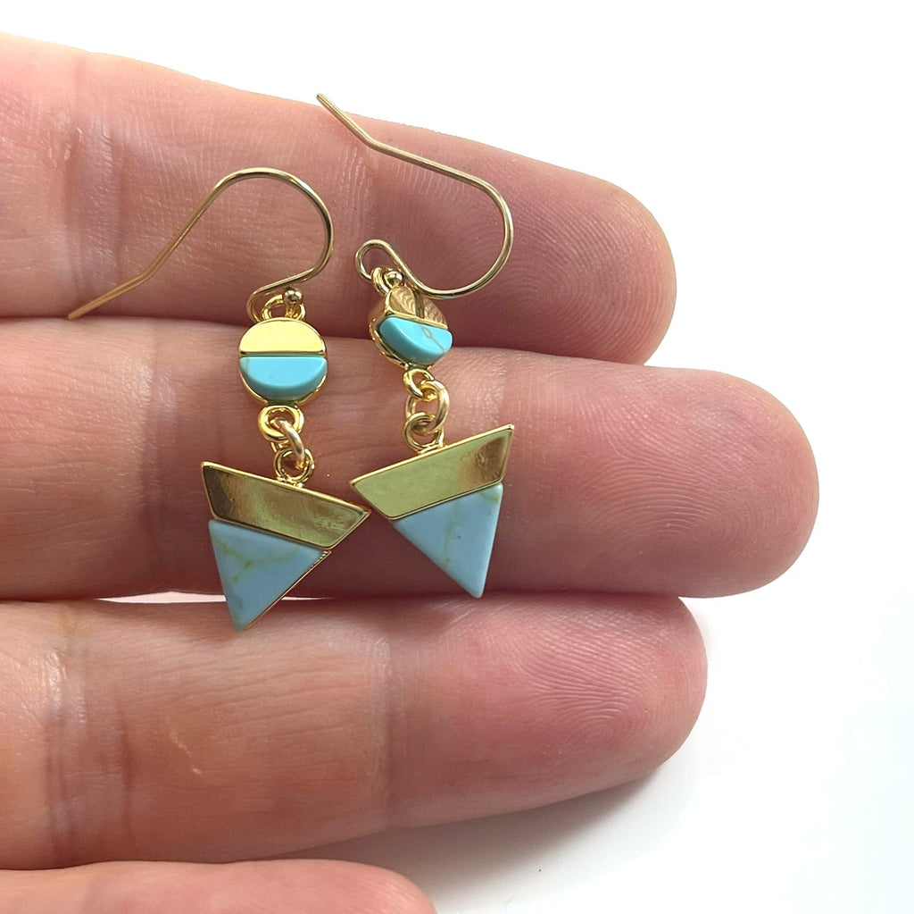 Boucles d'oreilles pendantes géométriques imitation turquoise – Plaqué or, 3,18 cm