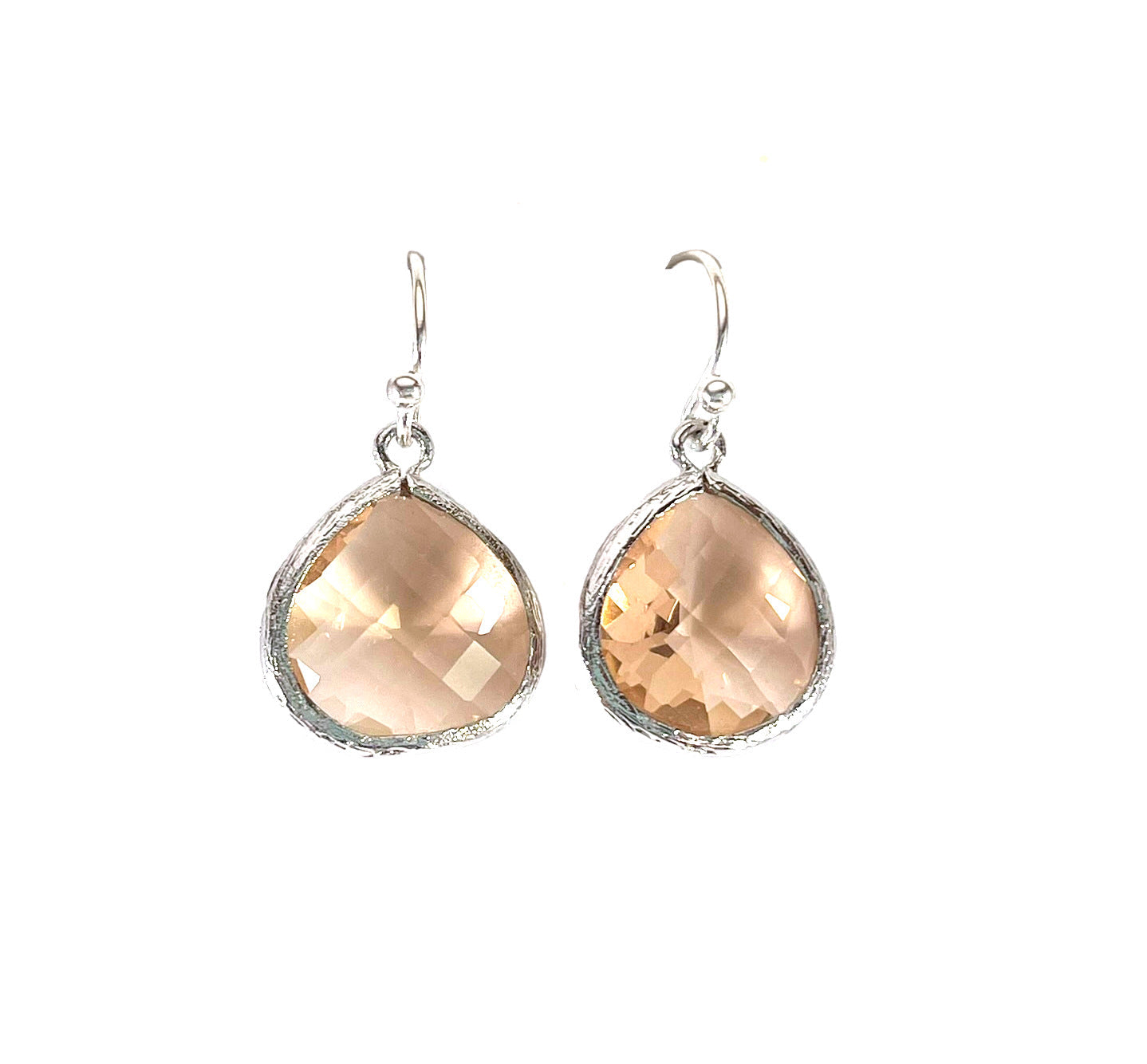 Boucles d'oreilles pendantes en argent sterling avec cristaux de pêche en forme de goutte – Facettées, faites à la main