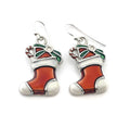 Enameled Christmas Stocking Earrings – Sterling Silver Hooks, Handmade in Raleigh, Stocking Stuffer for Her