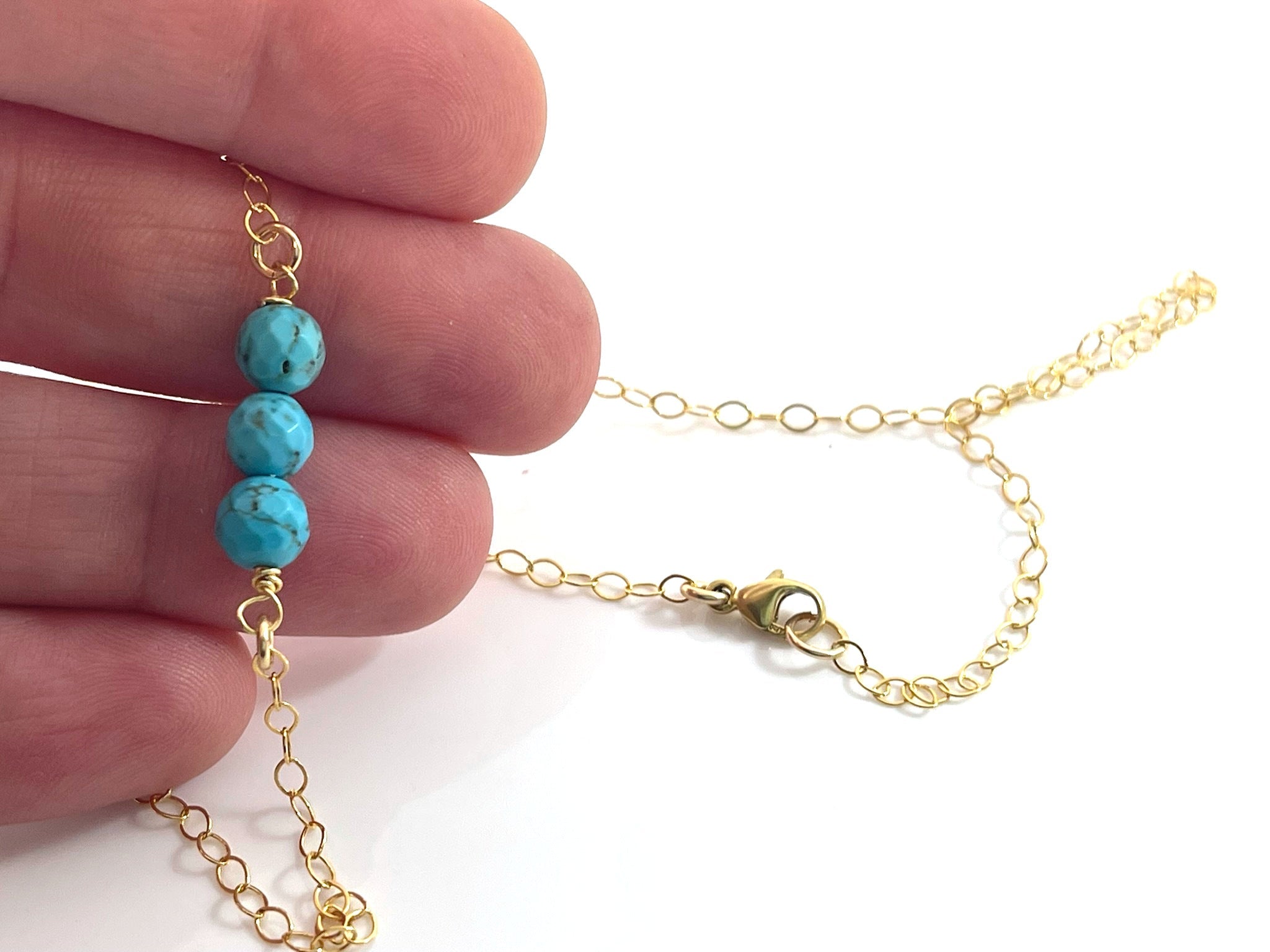Dainty Turquoise Gemstone Choker – 14k Gold Filled, Wire Wrapped Beads, 16.5" Handmade Necklace