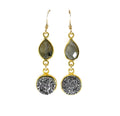 Boucles d'oreilles pendantes Labradorite et Druzy gris – Rempli d'or 14k – Fabriquées à la main à Raleigh, NC – Bijoux de 3,8 cm livrés dans une boîte cadeau