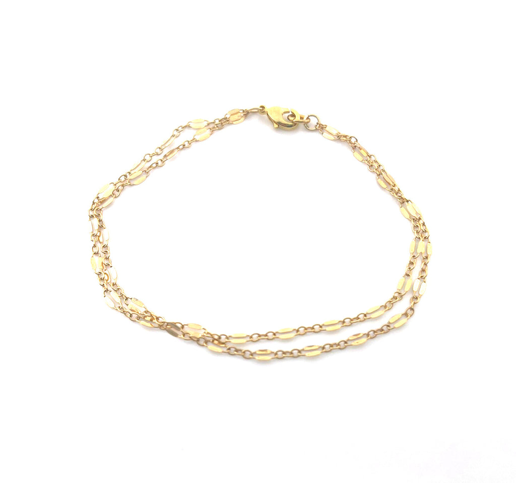 Dual Layer Gold Filled Bracelet – Bar & Link Chain – Handmade Jewelry – 7.5" with Lobster Clasp