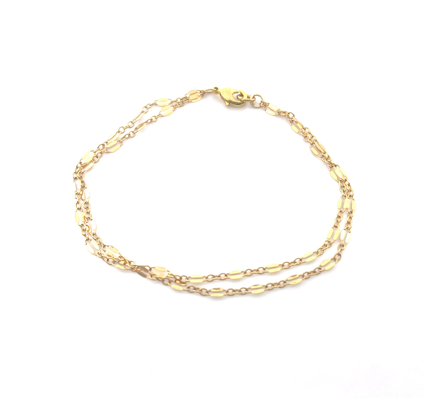 Dual Layer Gold Filled Bracelet – Bar & Link Chain – Handmade Jewelry – 7.5" with Lobster Clasp