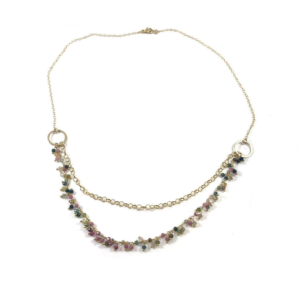Collier unique en grappe de tourmaline – Collier pendentif plaqué or à double couche – Fait à la main à Raleigh