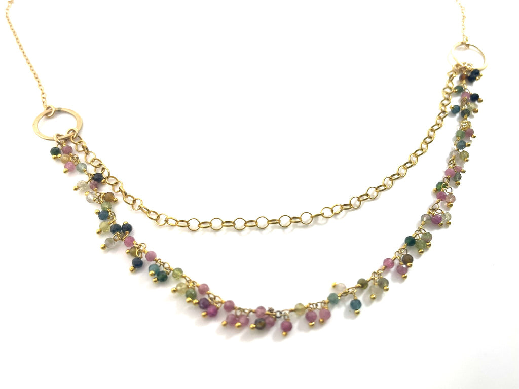 Collier unique en grappe de tourmaline – Collier pendentif plaqué or à double couche – Fait à la main à Raleigh