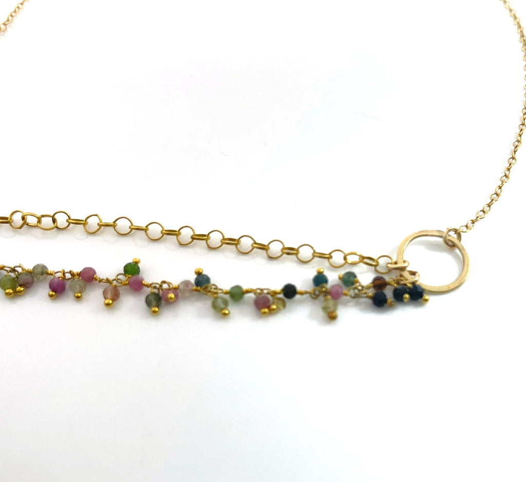 Collier unique en grappe de tourmaline – Collier pendentif plaqué or à double couche – Fait à la main à Raleigh