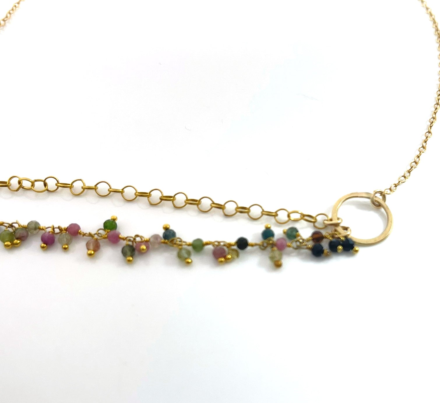 Collier unique en grappe de tourmaline – Collier pendentif plaqué or à double couche – Fait à la main à Raleigh