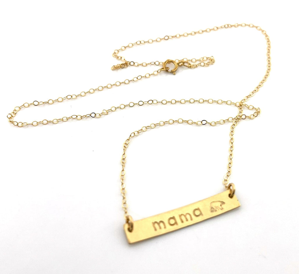 Collier Maman Ours – Collier barre en or laminé unique, estampillé à la main