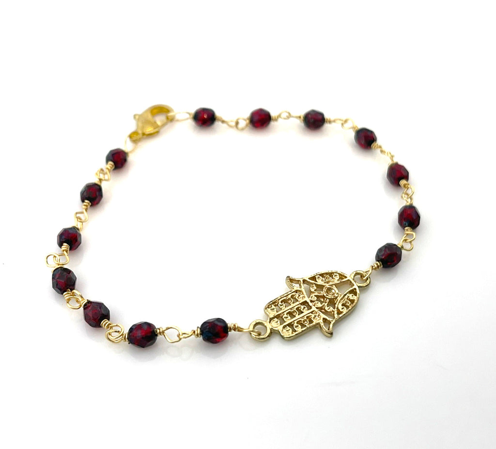 Bracelet Hamsa – Bijou en or unique, fait main avec du fil métallique