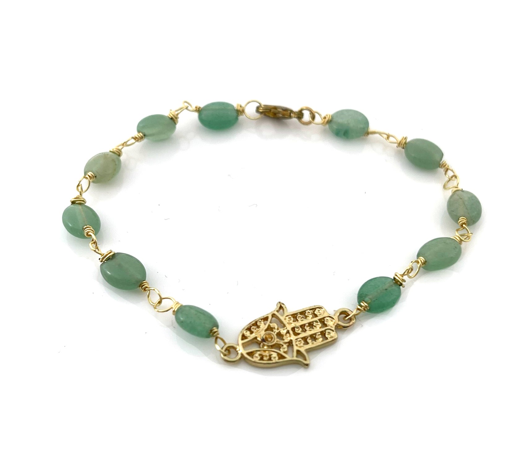 Green Aventurine Hamsa Bracelet – Hand Wire Wrapped Gemstone Jewelry