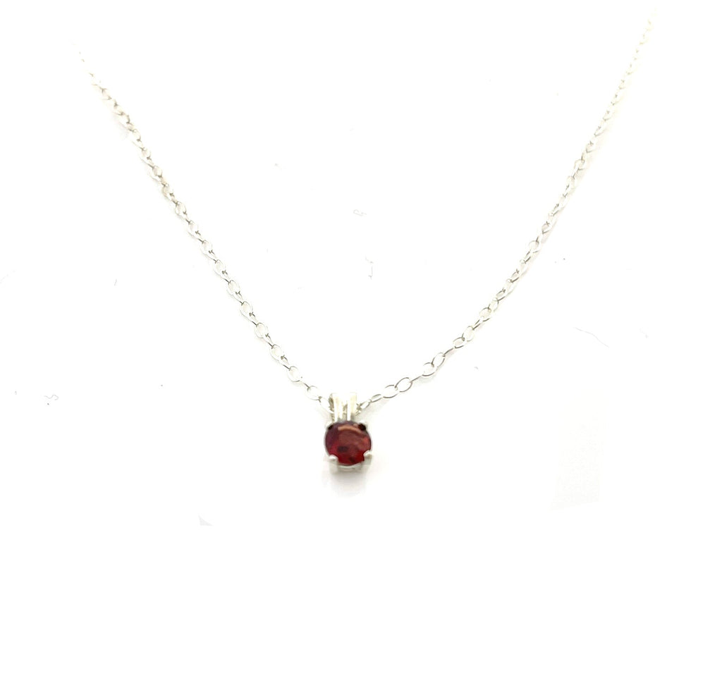 Garnet Solitaire Necklace – Sterling Silver Gemstone Pendant