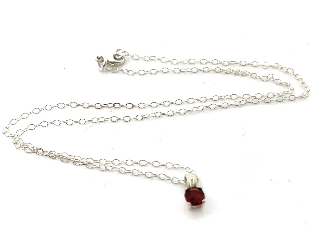 Garnet Solitaire Necklace – Sterling Silver Gemstone Pendant